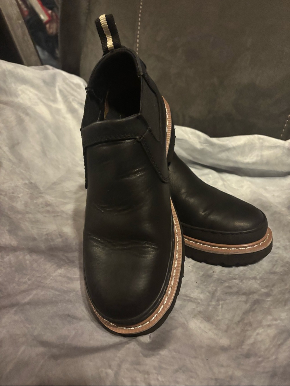 Women's Black Slip-On Ankle Booties with Contrast Welt